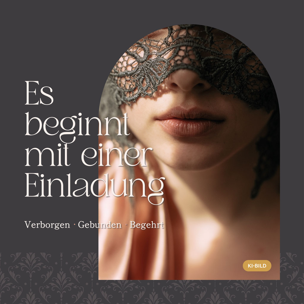 Titelmotiv Brand Design HiddenQueen mit Spitzenmaske und Headline Es beginnt mit einer Einladung in Careny